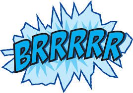 Illustration of the word "brrrrr" in bold blue letters, surrounded by a jagged ice-like blue burst, symbolizing cold or shivering.