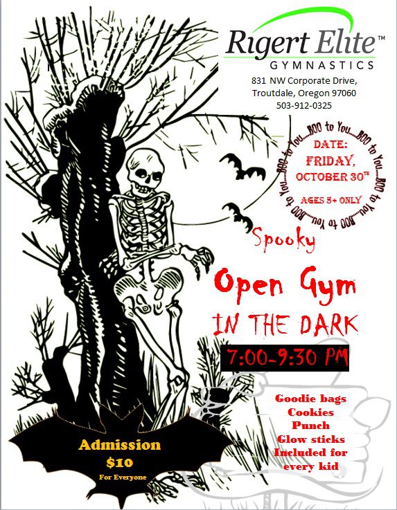 A poster of a skeleton and a tree with bats.