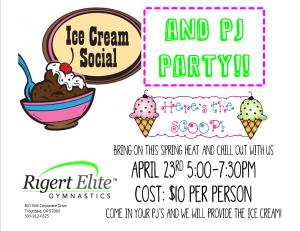 A flyer for an ice cream social and pj party.