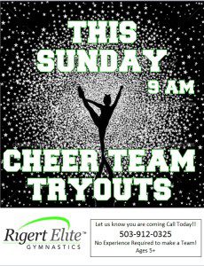 A poster for the cheer team tryouts.