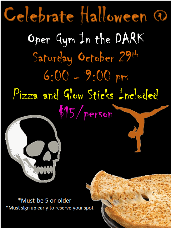 A poster for an open gym in the dark.
