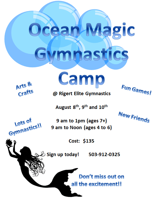 A poster for an ocean magic gymnastics camp.
