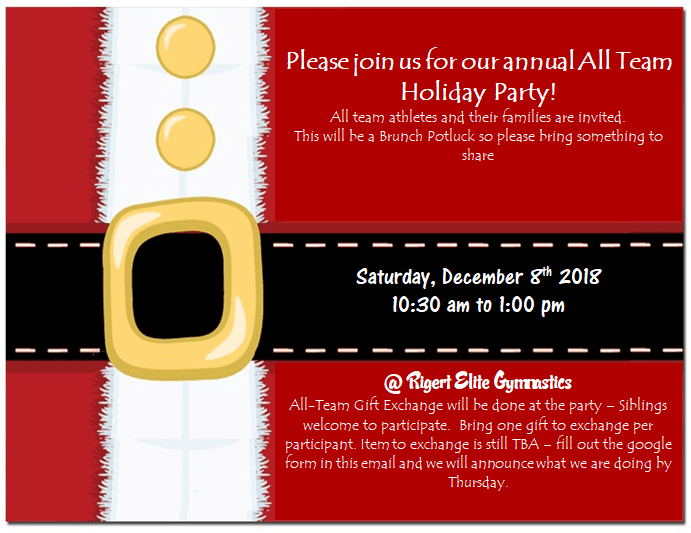 A holiday party invitation with santa 's belt.