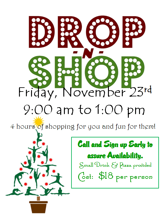 A poster for the drop n shop event.