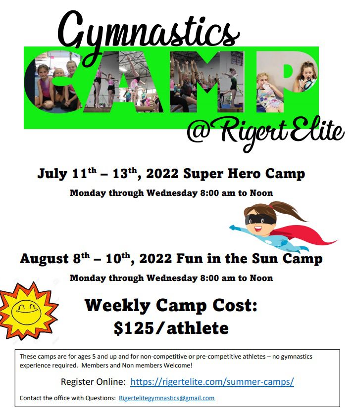 A flyer for the gymnastics camp.
