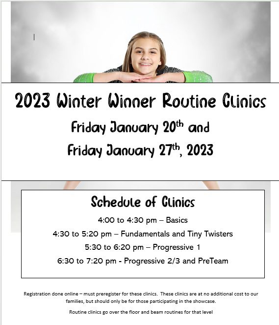 A flyer for the winter winner routine clinics.