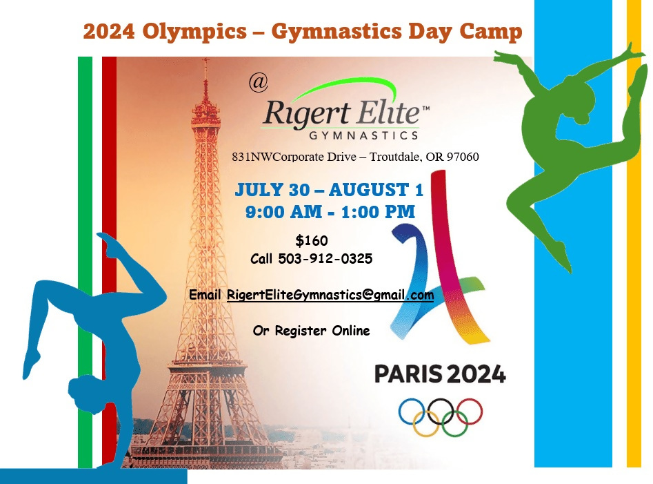 2024 Olympics Gymnastics Day Camp flyer.